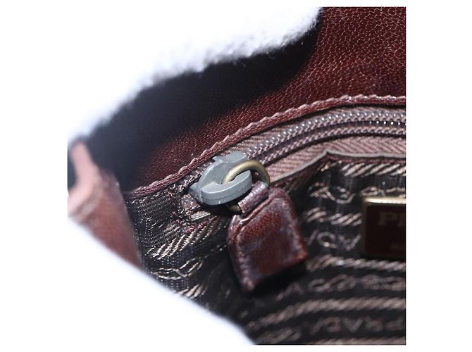 PRADA Borsa a mano con catena in pelle marrone Auth bs30545 - vista 16
