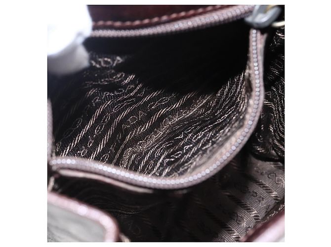PRADA Borsa a mano con catena in pelle marrone Auth bs30545 - vista 20