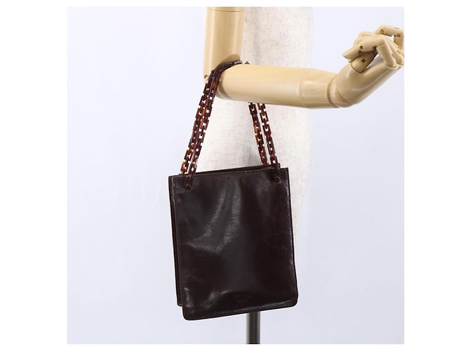 PRADA Borsa a mano con catena in pelle marrone Auth bs30545 - vista 22