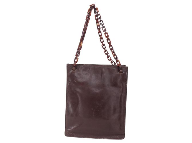PRADA Borsa a mano con catena in pelle marrone Auth bs30545 - vista 3