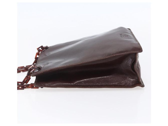PRADA Borsa a mano con catena in pelle marrone Auth bs30545 - vista 4