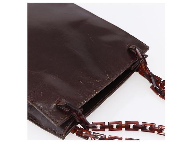 PRADA Borsa a mano con catena in pelle marrone Auth bs30545 - vista 6