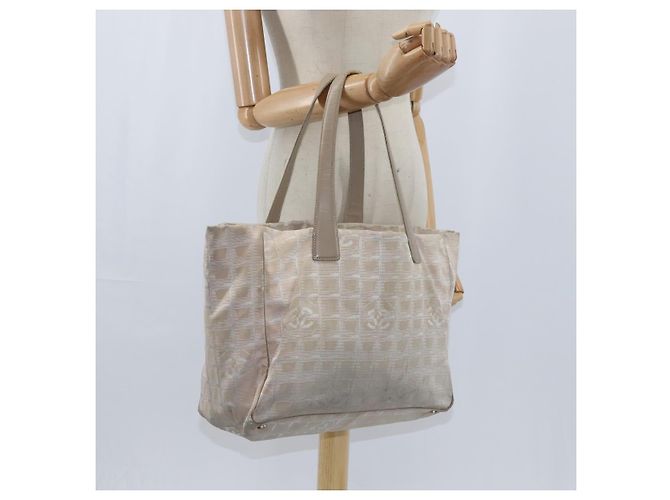 CHANEL Neue Reisetasche Nylon Beige Gold CC Auth bs30490 Golden - Ansicht 22