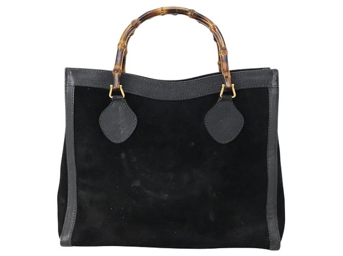 Borsa a mano in pelle scamosciata Gucci Bamboo Nera Oro 002 2853 0260 0 Auth ep11688 - vista 2