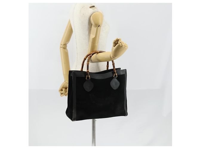 Borsa a mano in pelle scamosciata Gucci Bamboo Nera Oro 002 2853 0260 0 Auth ep11688 - vista 21
