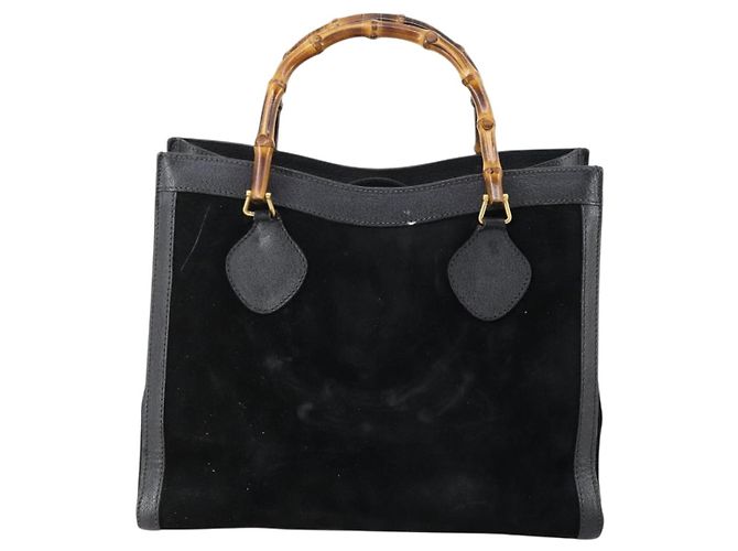 Borsa a mano in pelle scamosciata Gucci Bamboo Nera Oro 002 2853 0260 0 Auth ep11688 - vista 3
