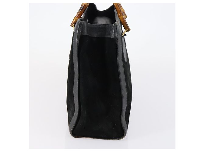 Borsa a mano in pelle scamosciata Gucci Bamboo Nera Oro 002 2853 0260 0 Auth ep11688 - vista 4