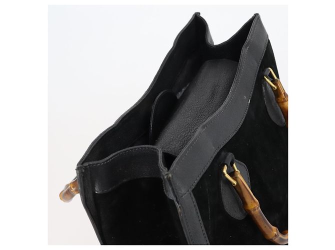 Borsa a mano in pelle scamosciata Gucci Bamboo Nera Oro 002 2853 0260 0 Auth ep11688 - vista 6