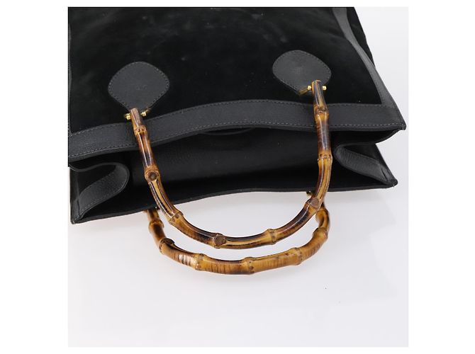 Borsa a mano in pelle scamosciata Gucci Bamboo Nera Oro 002 2853 0260 0 Auth ep11688 - vista 7