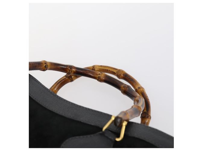 Borsa a mano in pelle scamosciata Gucci Bamboo Nera Oro 002 2853 0260 0 Auth ep11688 - vista 8