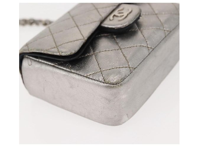 CHANEL Borsa a Mano Matelassé con Catena in Pelle di Agnello CC Argento Auth 148202 - vista 10