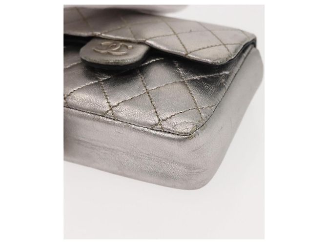 CHANEL Borsa a Mano Matelassé con Catena in Pelle di Agnello CC Argento Auth 148202 - vista 11