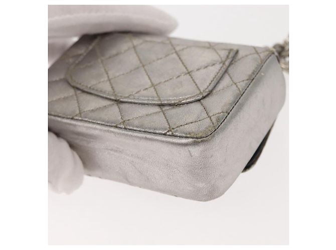 CHANEL Borsa a Mano Matelassé con Catena in Pelle di Agnello CC Argento Auth 148202 - vista 13
