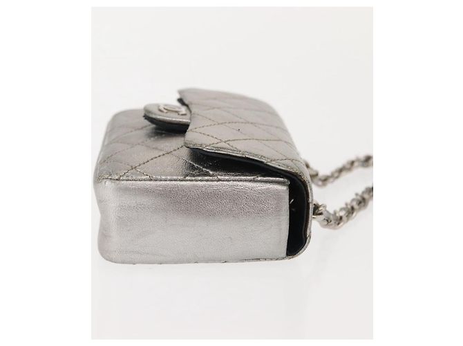 CHANEL Borsa a Mano Matelassé con Catena in Pelle di Agnello CC Argento Auth 148202 - vista 4