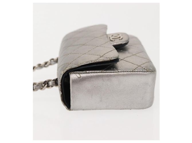 CHANEL Borsa a Mano Matelassé con Catena in Pelle di Agnello CC Argento Auth 148202 - vista 5