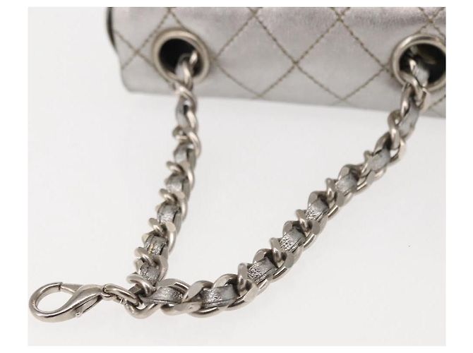CHANEL Borsa a Mano Matelassé con Catena in Pelle di Agnello CC Argento Auth 148202 - vista 7
