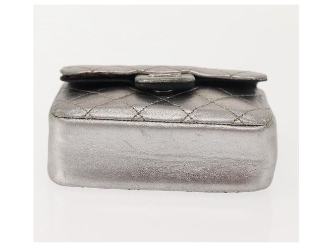CHANEL Borsa a Mano Matelassé con Catena in Pelle di Agnello CC Argento Auth 148202 - vista 9