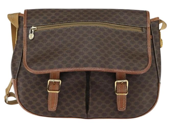 Céline Bolsa de Ombro em Lona Macadam CELINE em Couro PVC Marrom Dourado Auth ep11523 - vista 2