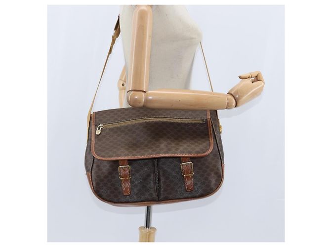 Céline Bolsa de Ombro em Lona Macadam CELINE em Couro PVC Marrom Dourado Auth ep11523 - vista 23