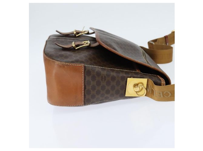 Céline Bolsa de Ombro em Lona Macadam CELINE em Couro PVC Marrom Dourado Auth ep11523 - vista 5