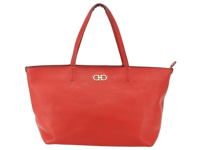 Borsa tote in pelle rossa e oro Auth 121300 di Salvatore Ferragamo - vista 2