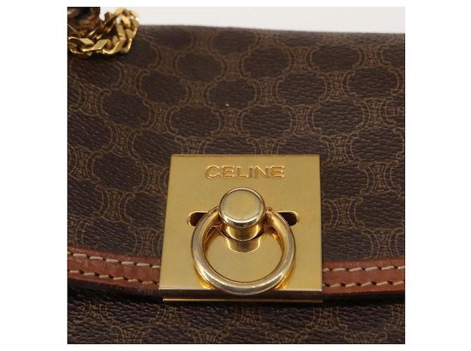 Céline Borsa a mano in tela Macadam CELINE in pelle PVC marrone oro Auth ep11633 D'oro - vista 16