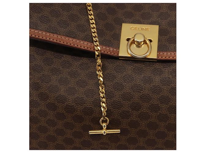 Céline Borsa a mano in tela Macadam CELINE in pelle PVC marrone oro Auth ep11633 D'oro - vista 17