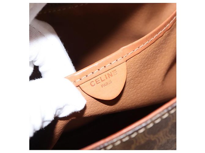 Céline Borsa a mano in tela Macadam CELINE in pelle PVC marrone oro Auth ep11633 D'oro - vista 20