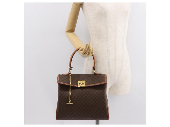 Céline Borsa a mano in tela Macadam CELINE in pelle PVC marrone oro Auth ep11633 D'oro - vista 27