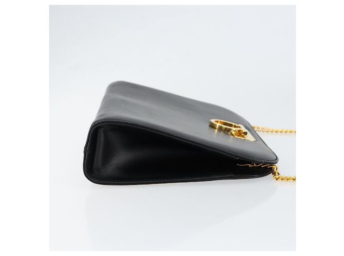 Bolsa de Ombro em Couro Gancini Chain Salvatore Ferragamo Preto Dourado Auth BA7978 - vista 3