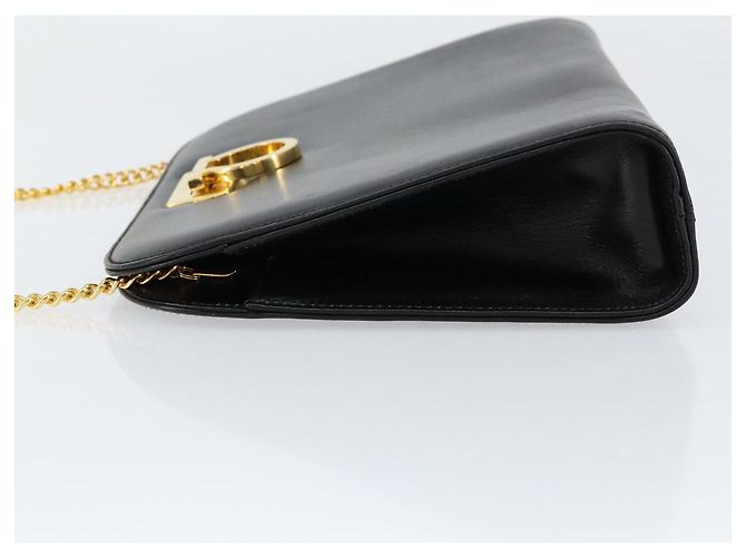 Bolsa de Ombro em Couro Gancini Chain Salvatore Ferragamo Preto Dourado Auth BA7978 - vista 4