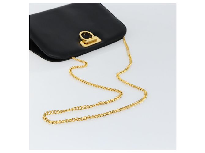 Bolsa de Ombro em Couro Gancini Chain Salvatore Ferragamo Preto Dourado Auth BA7978 - vista 7