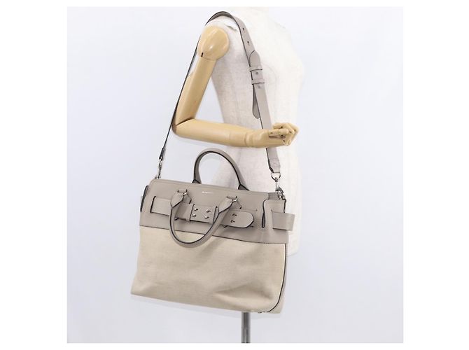 BURBERRY Mittelgroße Gürteltasche aus Canvas 2-in-1 Beige Silber Auth 149727 - vista 24