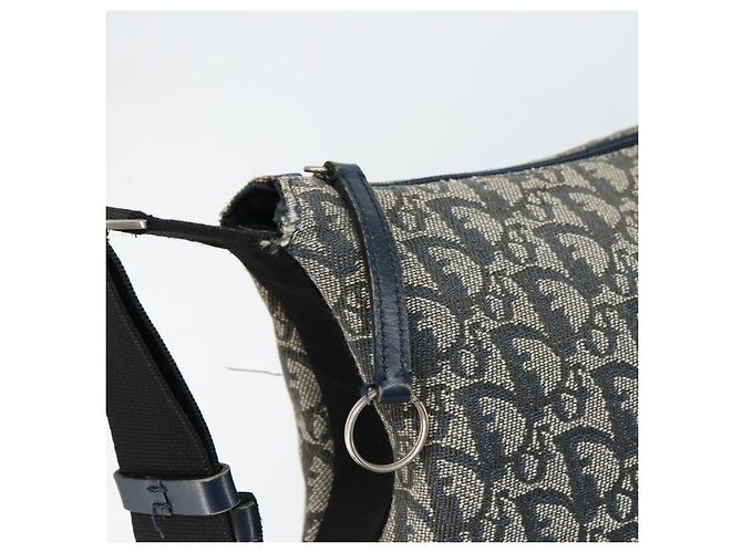 Christian Dior Trotter Canvas Schultertasche Navy Silber authentisch bs30973 Marineblau - Ansicht 10