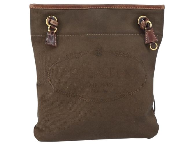 Borsa a Spalla PRADA in Tela Marrone Scuro Oro Auth ka080 D'oro - vista 13