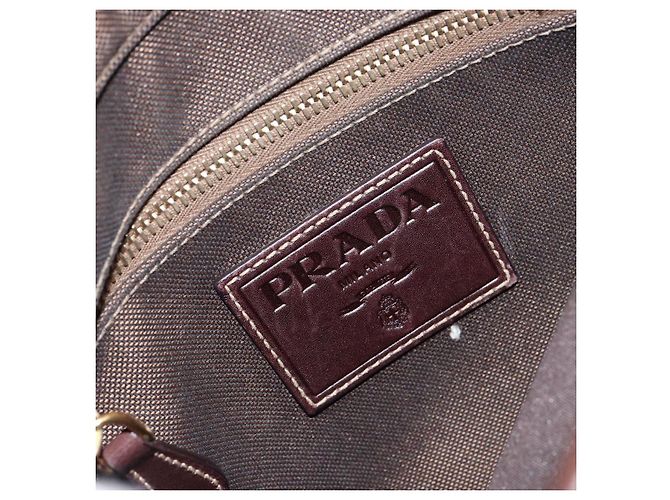 Borsa a Spalla PRADA in Tela Marrone Scuro Oro Auth ka080 D'oro - vista 19
