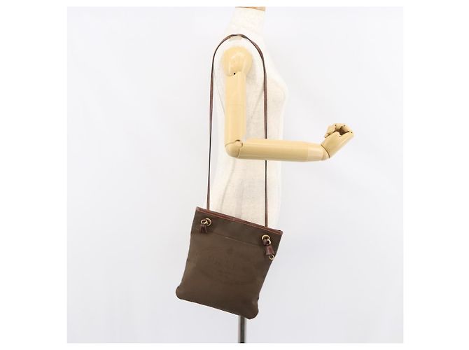 Borsa a Spalla PRADA in Tela Marrone Scuro Oro Auth ka080 D'oro - vista 24