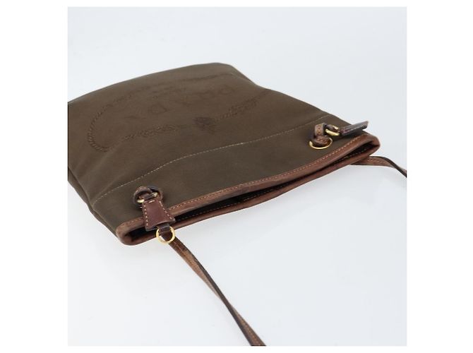 Borsa a Spalla PRADA in Tela Marrone Scuro Oro Auth ka080 D'oro - vista 6