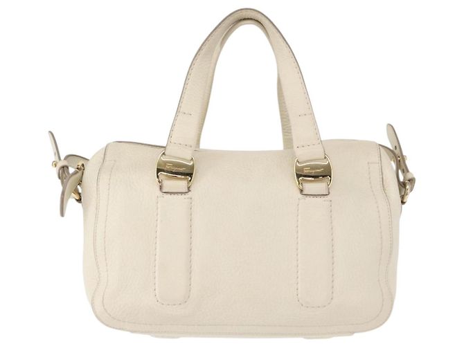 Borsa a mano Vala in pelle 2 in 1 bianca e oro Auth BA7669 di Salvatore Ferragamo Bianco D'oro - vista 13