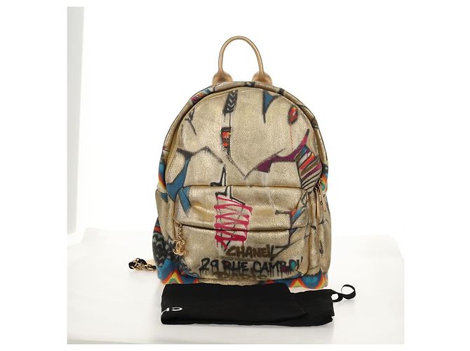 CHANEL Graffiti Backpack Canvas Gold CC Auth 148460SAM Golden - view 12