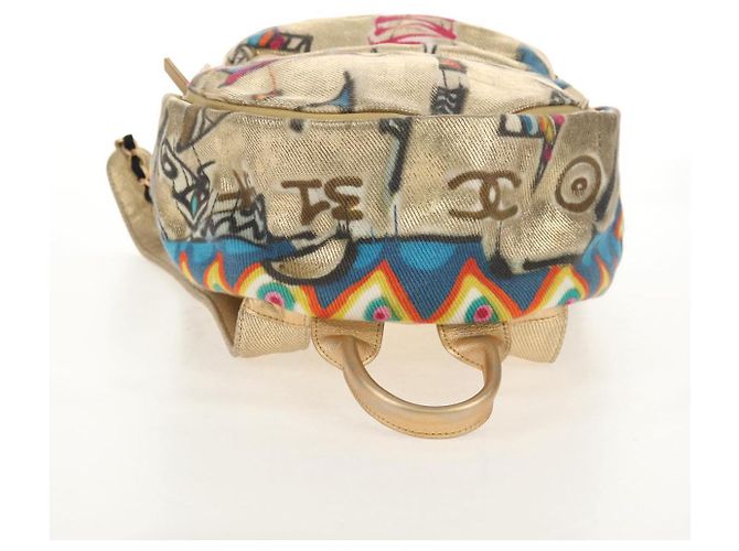 CHANEL Graffiti Backpack Canvas Gold CC Auth 148460SAM Golden - view 14