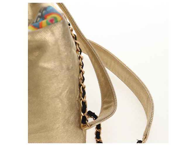 CHANEL Graffiti Backpack Canvas Gold CC Auth 148460SAM Golden - view 16