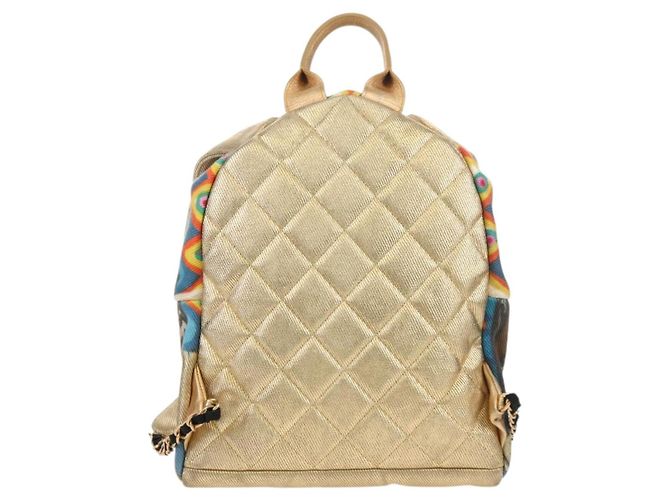 CHANEL Graffiti Backpack Canvas Gold CC Auth 148460SAM Golden - view 2