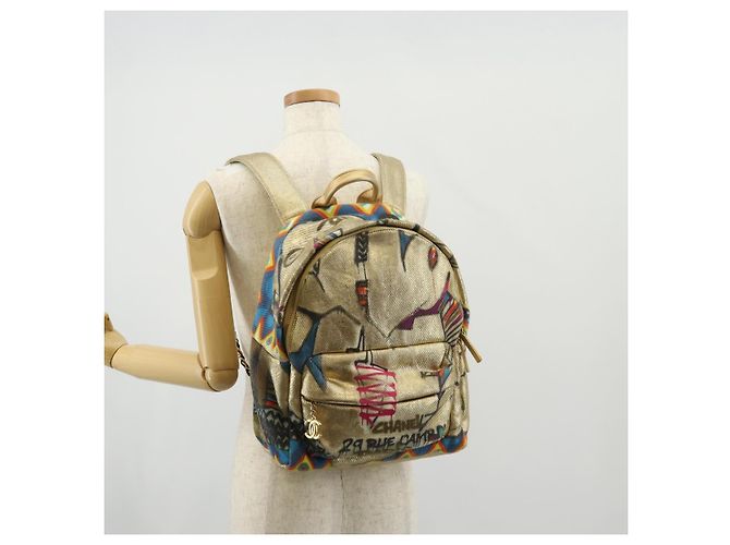 CHANEL Graffiti Backpack Canvas Gold CC Auth 148460SAM Golden - view 30