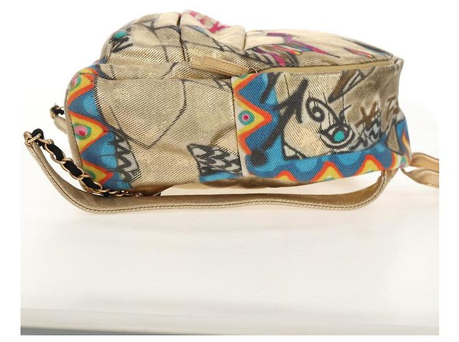 CHANEL Graffiti Backpack Canvas Gold CC Auth 148460SAM Golden - view 4