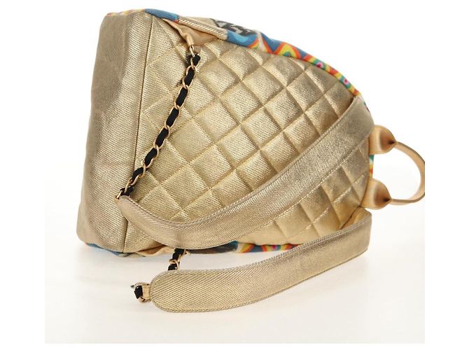 CHANEL Graffiti Backpack Canvas Gold CC Auth 148460SAM Golden - view 7