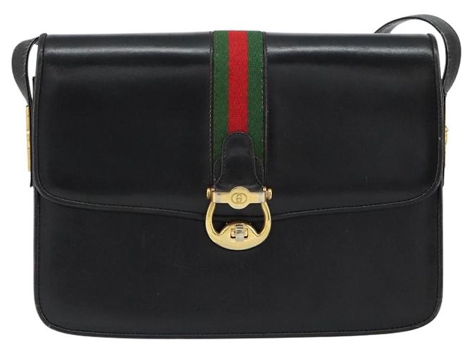 Borsa a spalla in pelle nera e oro della linea Sherry di GUCCI Auth SW1764 Nero D'oro - vista 13