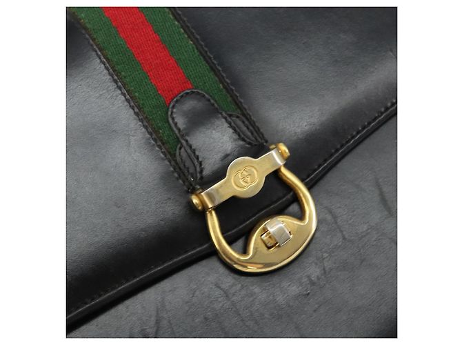 Borsa a spalla in pelle nera e oro della linea Sherry di GUCCI Auth SW1764 Nero D'oro - vista 18