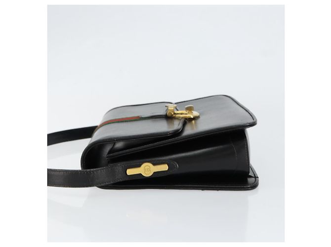 Borsa a spalla in pelle nera e oro della linea Sherry di GUCCI Auth SW1764 Nero D'oro - vista 4