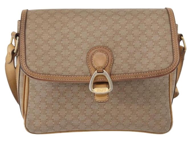 Céline Borsa a Spalla in Tela Macadam CELINE PVC Beige Oro Auth 152108 D'oro - vista 13